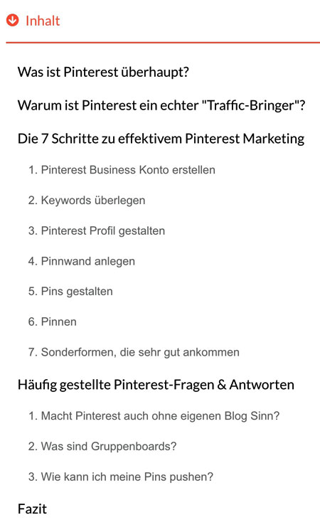 Pinterest-Marketing Blog-Beitragsliste
