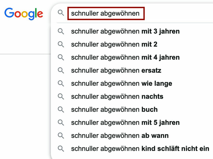 Schnuller abgewöhnen Keyword in Google