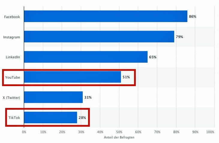 So viele Unternehmen nutzen YouTube und TikTok.