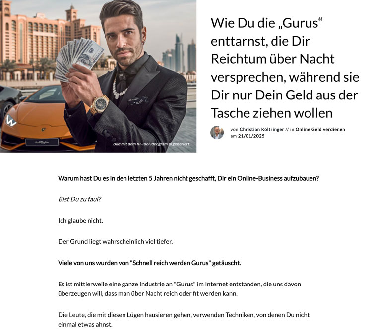 Mein Blog-Artikel über Online-Gurus