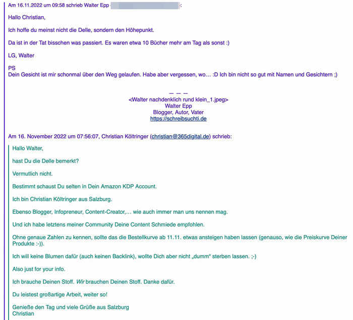 E-Mail-Verkehr zwischen Walter Epp und Christian Költringer