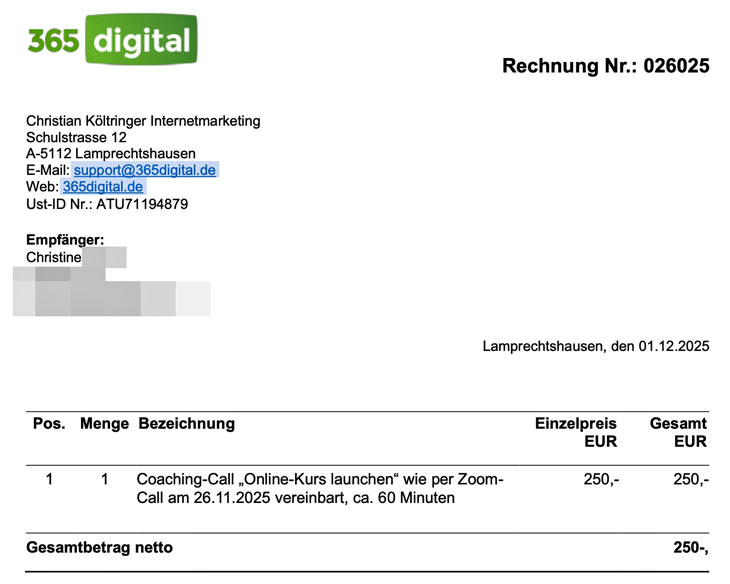 Christine hat eine kostenpflichtige Beratung bei mir gebucht
