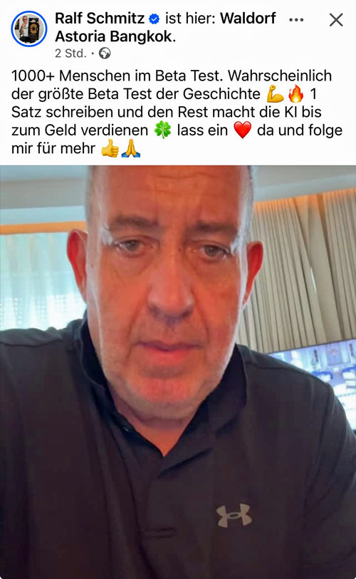 Ralf Schmitz Facebook-Post mit übertriebenem Werbeversprechen