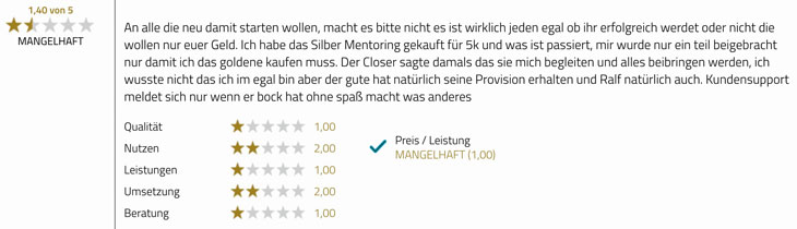 Schlechte ProvenExpert Bewertung über Ralf Schmitz